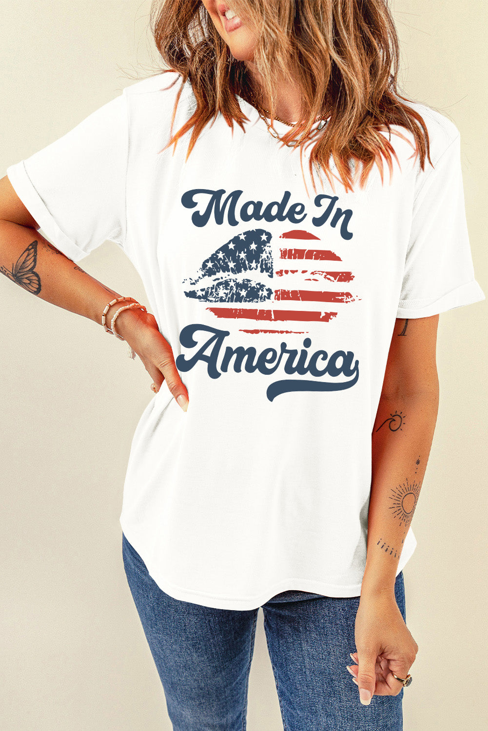 MADE IN AMERICA Lips Graphic Round Neck Short Sleeve T-Shirt