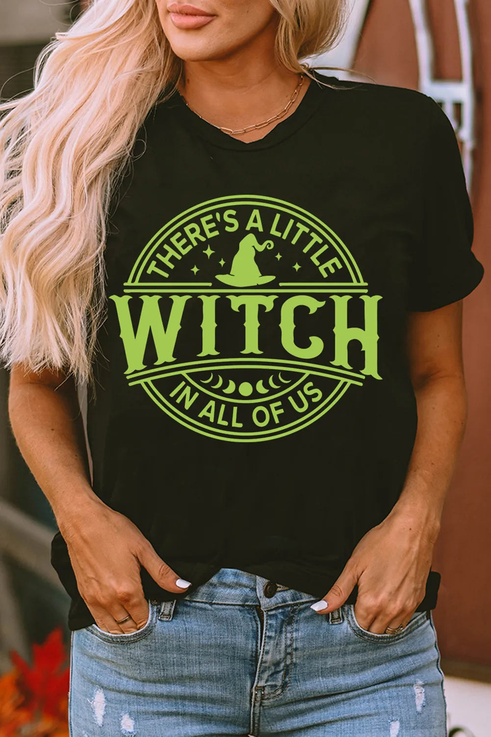 THERE'S A LITTLE WITCH IN ALL OF US Graphic Round Neck Short Sleeve T-Shirt