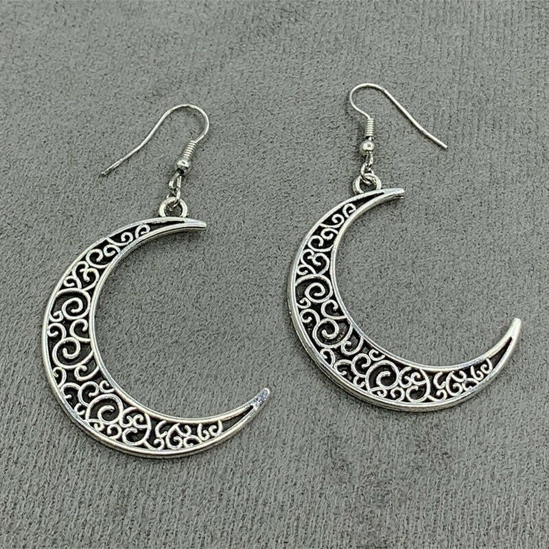 Alloy Cutout Moon Earrings