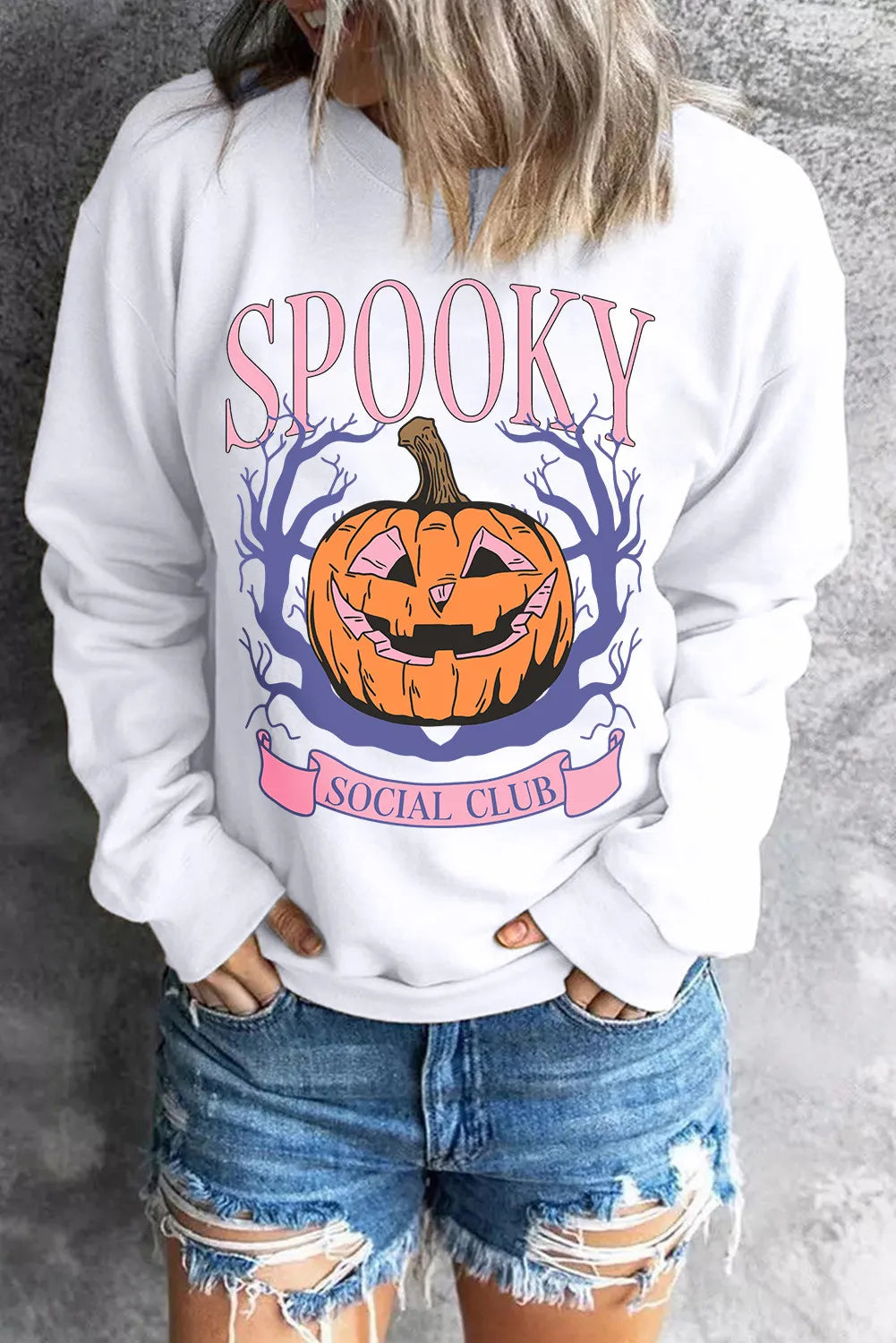 SPOIKY SOCIAL CLUB Jack-O'-Lantern Round Neck Long Sleeve Sweatshirt