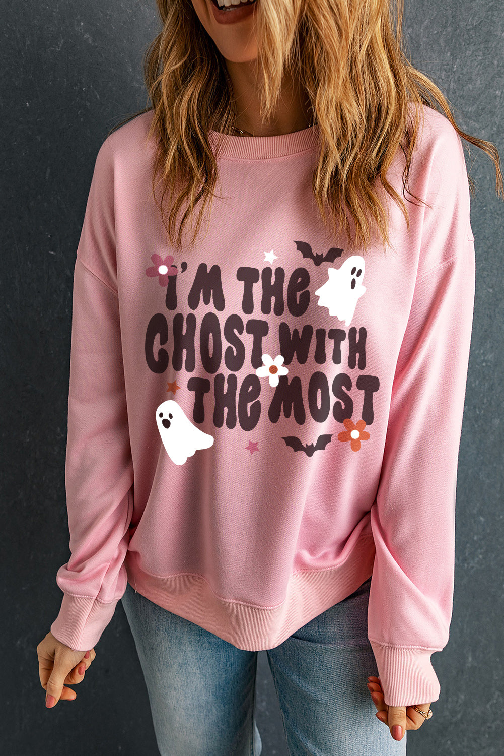 I'M THE GHOST WITH THE MOST Graphic Round Neck Long Sleeve Sweatshirt