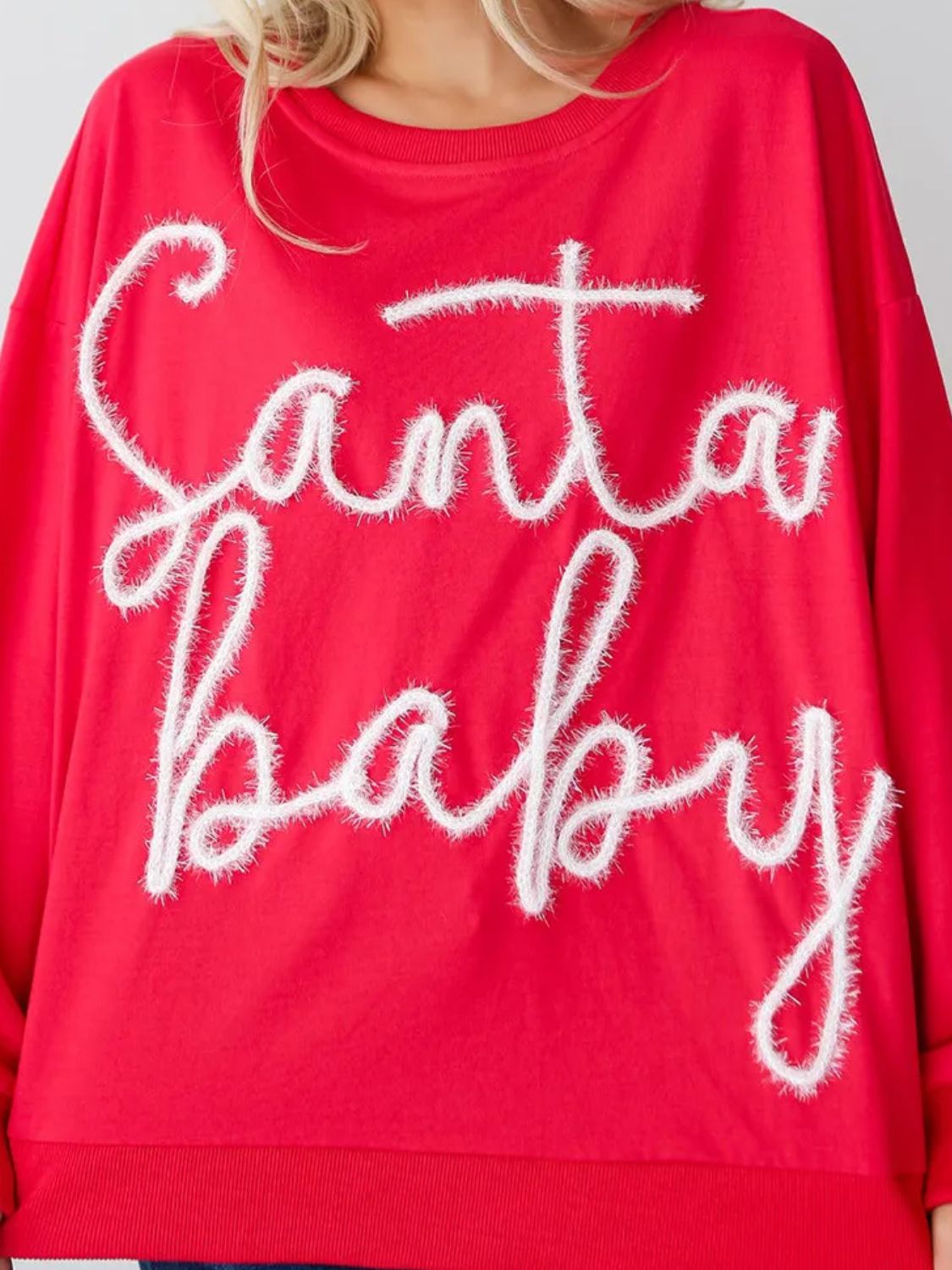 SANTA BABY Letter Round Neck Long Sleeve Sweatshirt