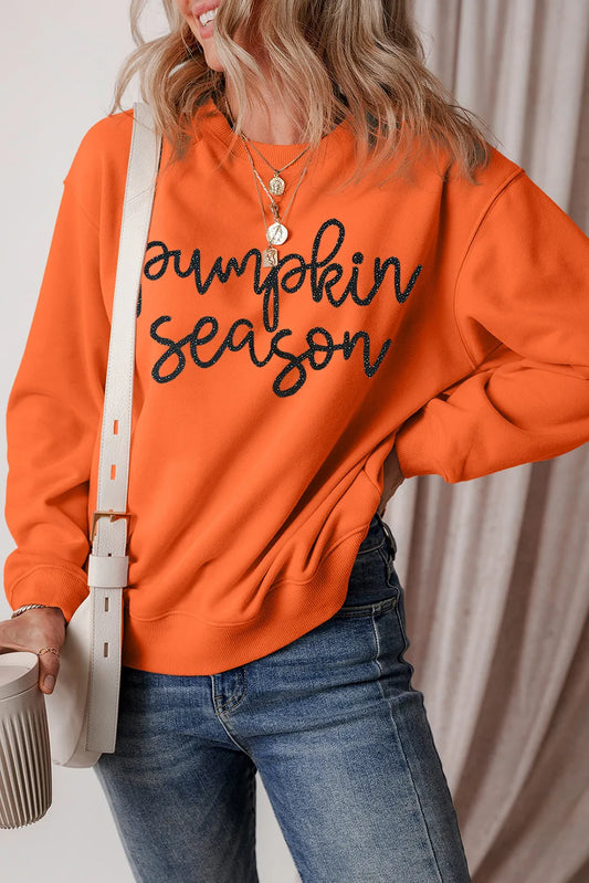 PUMPKIN SEASON Letter Round Neck Long Sleeve Sweatshirt