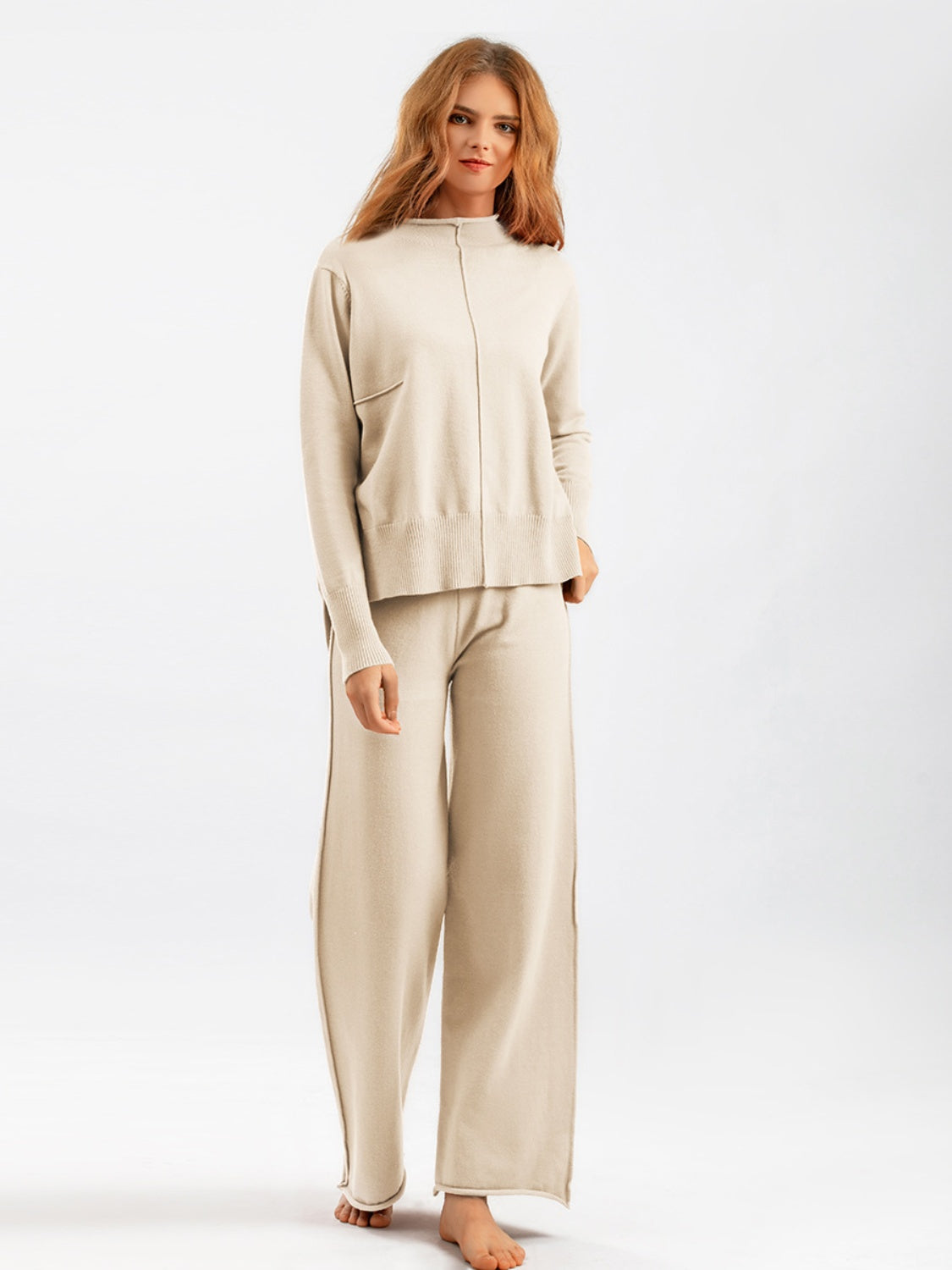 Basic Bae Mock Neck Long Sleeve Top and Pants Sweater Set