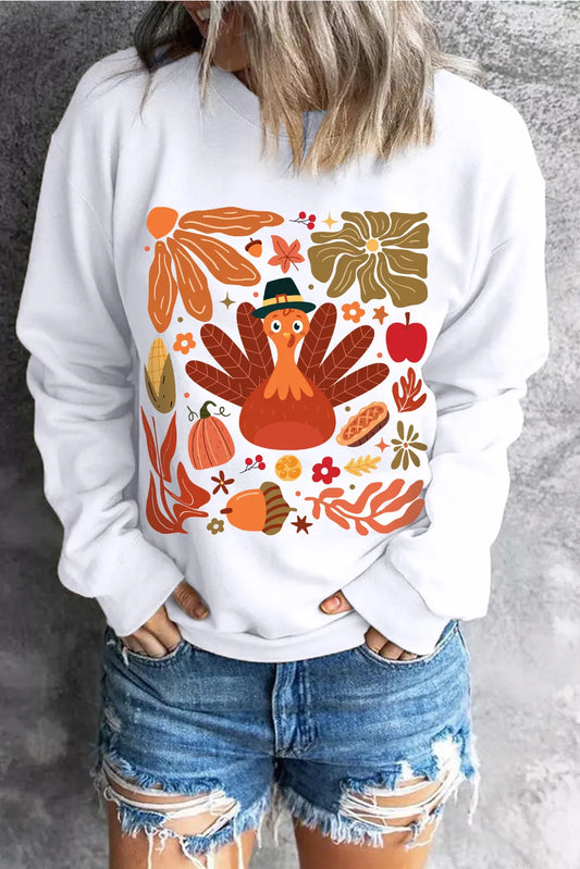 Turkey Graphic Round Neck Long Sleeve Sweatshirt