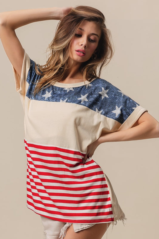 BiBi American Flag Theme Short Sleeve T-Shirt