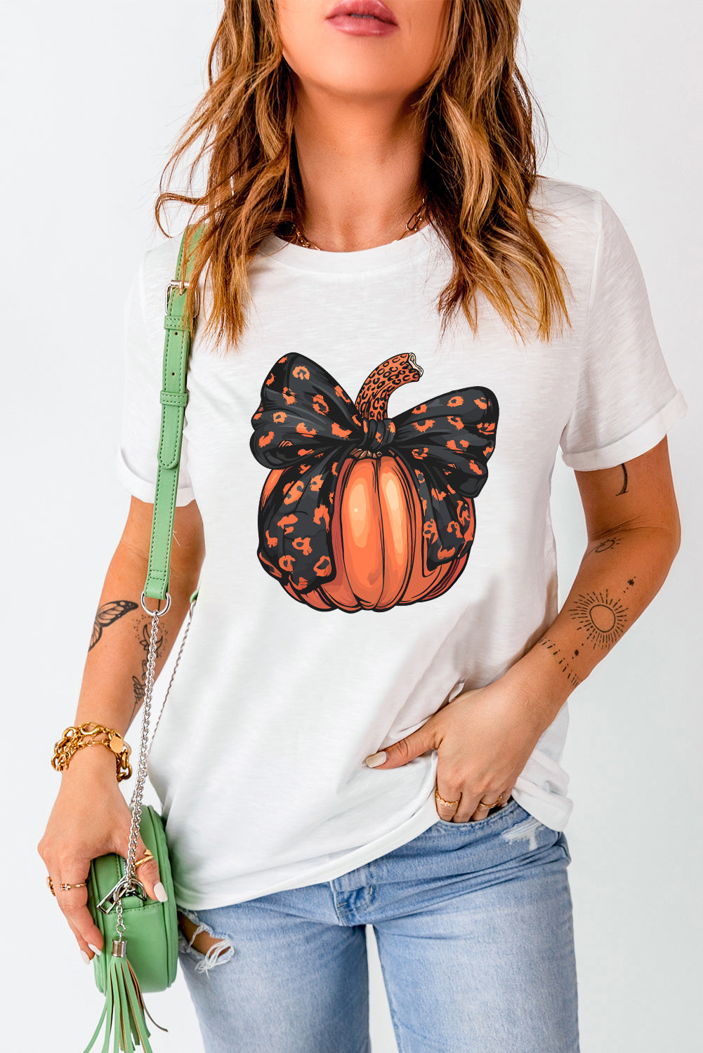 Pumpkin Round Neck Short Sleeve T-Shirt