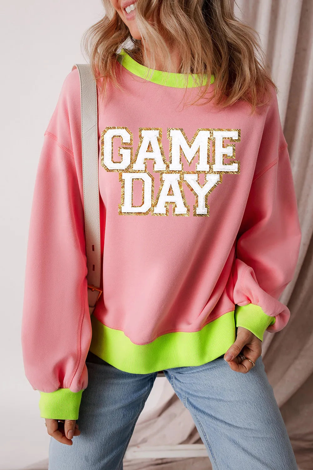 GAME DAY Letter Graphic Round Neck Long Sleeve Sweatshirt