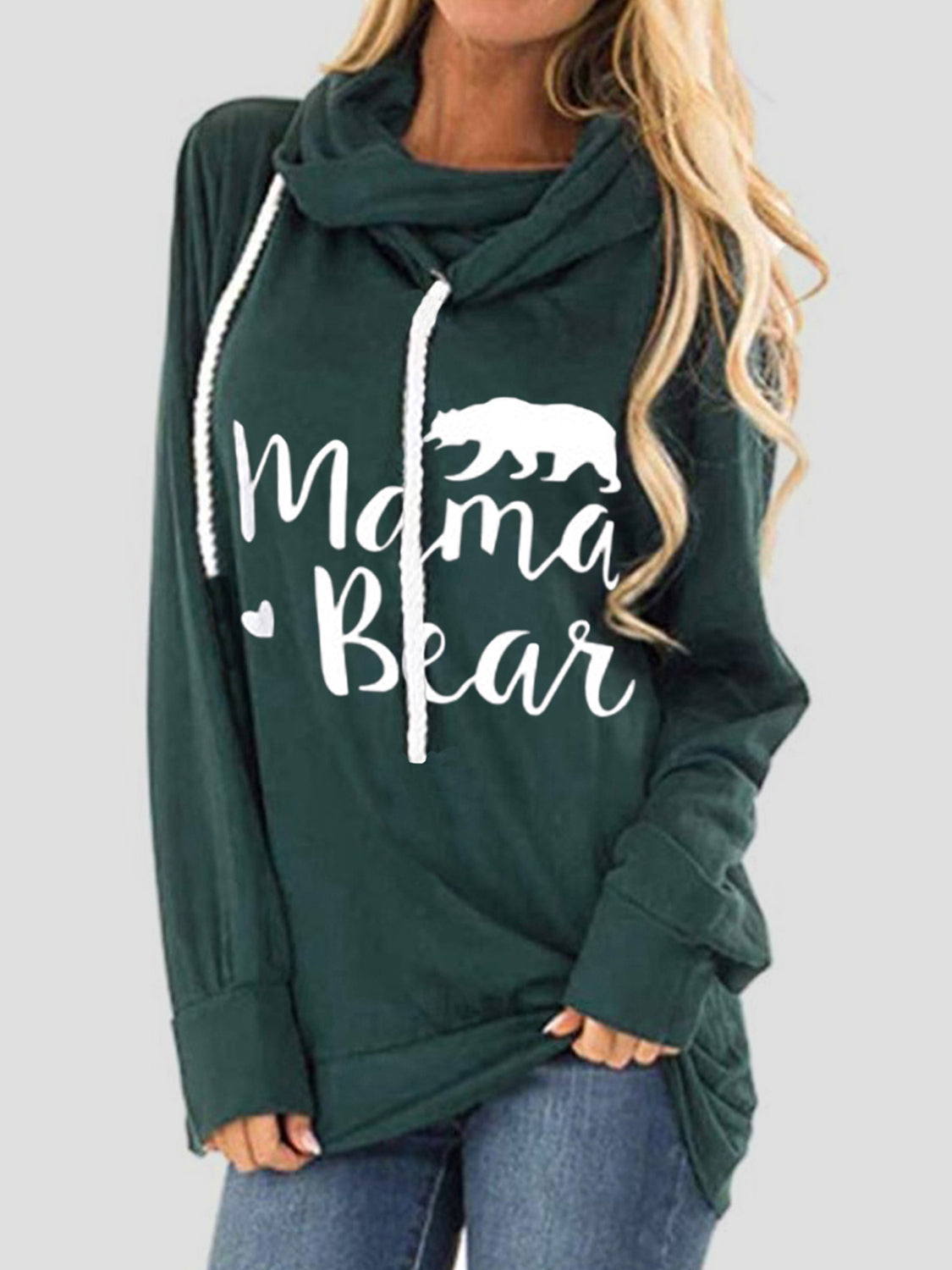 Drawstring Letter MAMA BEAR Graphic Long Sleeve Hoodie