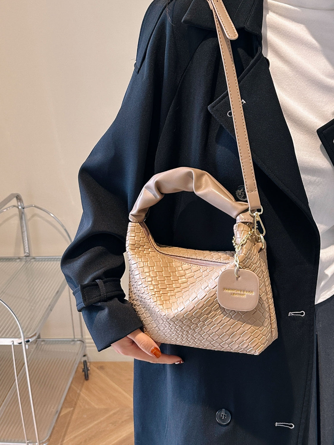 PU Leather Woven Crossbody Bag