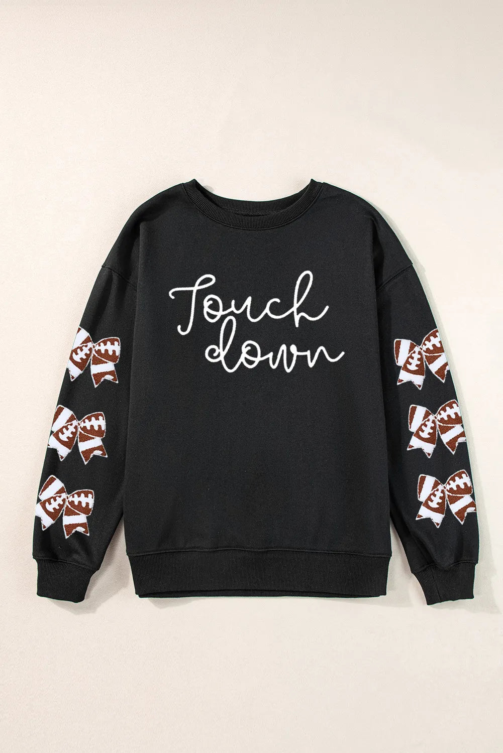 TOUCHDOWN Letter Graphic Bow Long Sleeve Sweatshirt