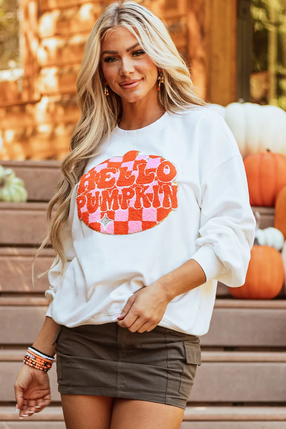 HELLO PUMPKIN Graphic Round Neck Long Sleeve Sweatshirt