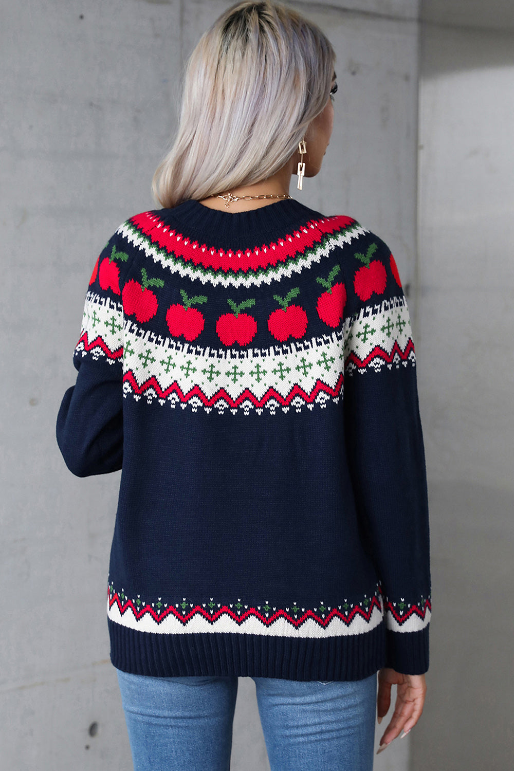 Apple Round Neck Long Sleeve Sweater