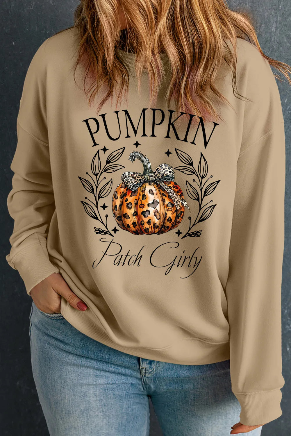 PUMKIN PATCH GIRLY Plus Size Pumpkin Graphic Long Sleeve Sweatshirt