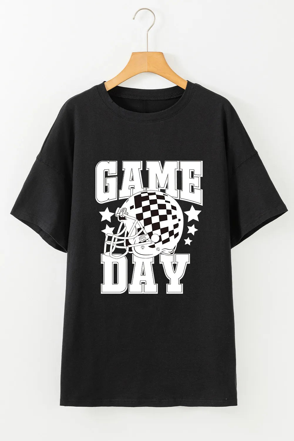 GAME DAY Checkered Helmet Round Neck Short Sleeve T-Shirt