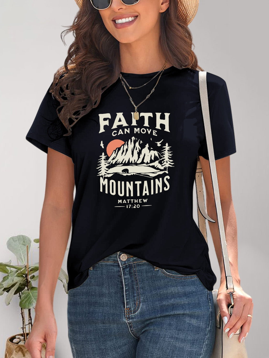 FAITH CAN MOVE MOUNTAINS Graphic Round Neck Short Sleeve T-Shirt