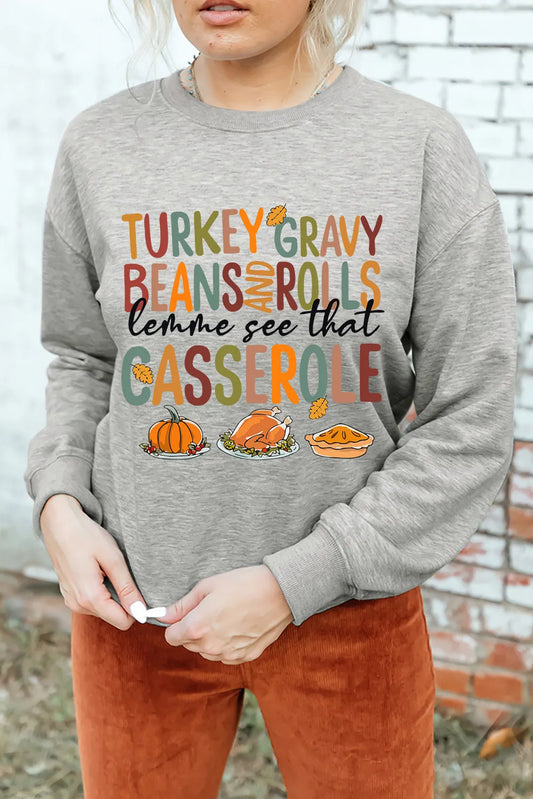 CASSEROLE Letter Graphic Round Neck Long Sleeve Sweatshirt