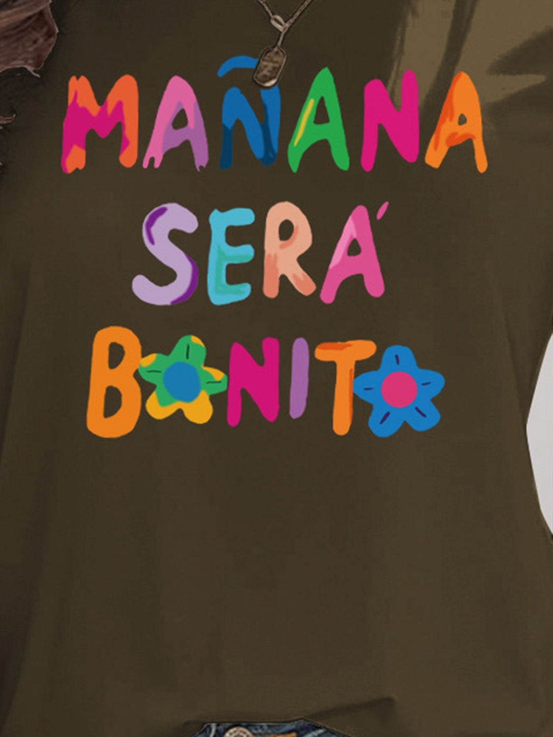 MAÑANA SERA BONITA Letter Graphic Round Neck Short Sleeve T-Shirt