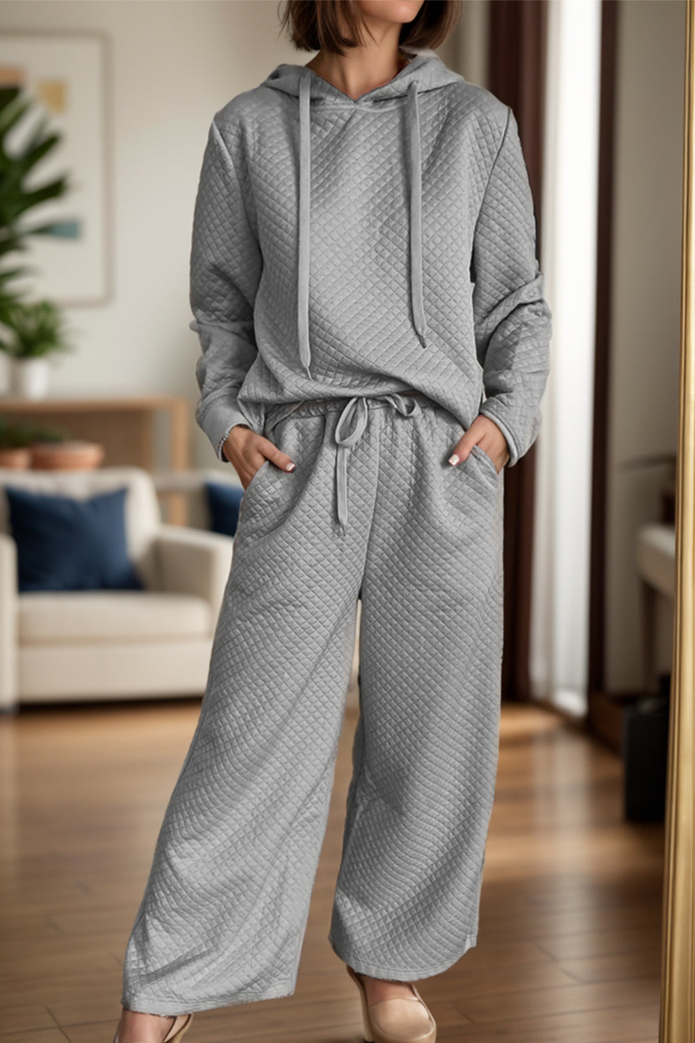 Drawstring Long Sleeve Hooded Top and Pants Set