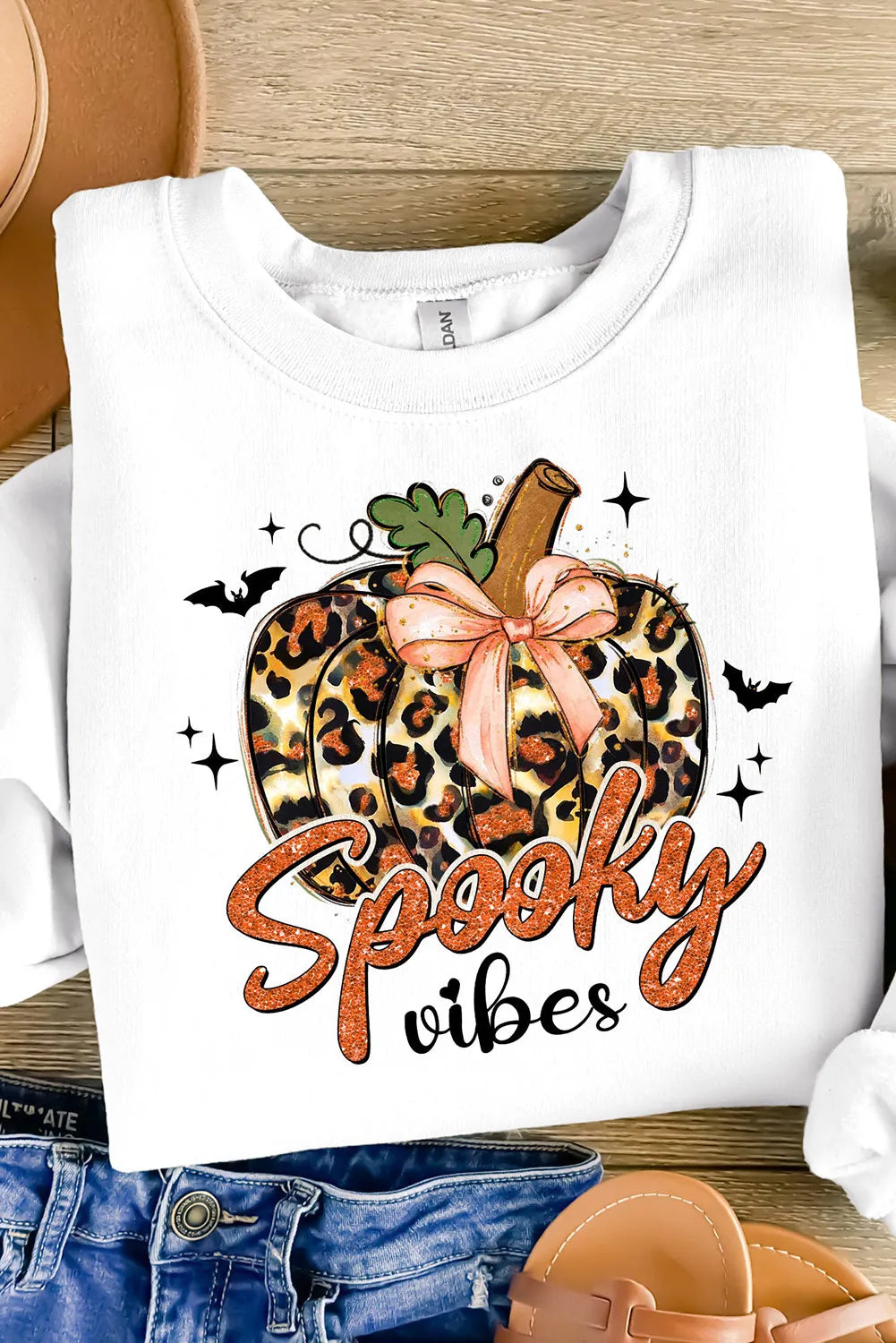 SPOOKY VIBES Graphic Round Neck Long Sleeve Sweatshirt