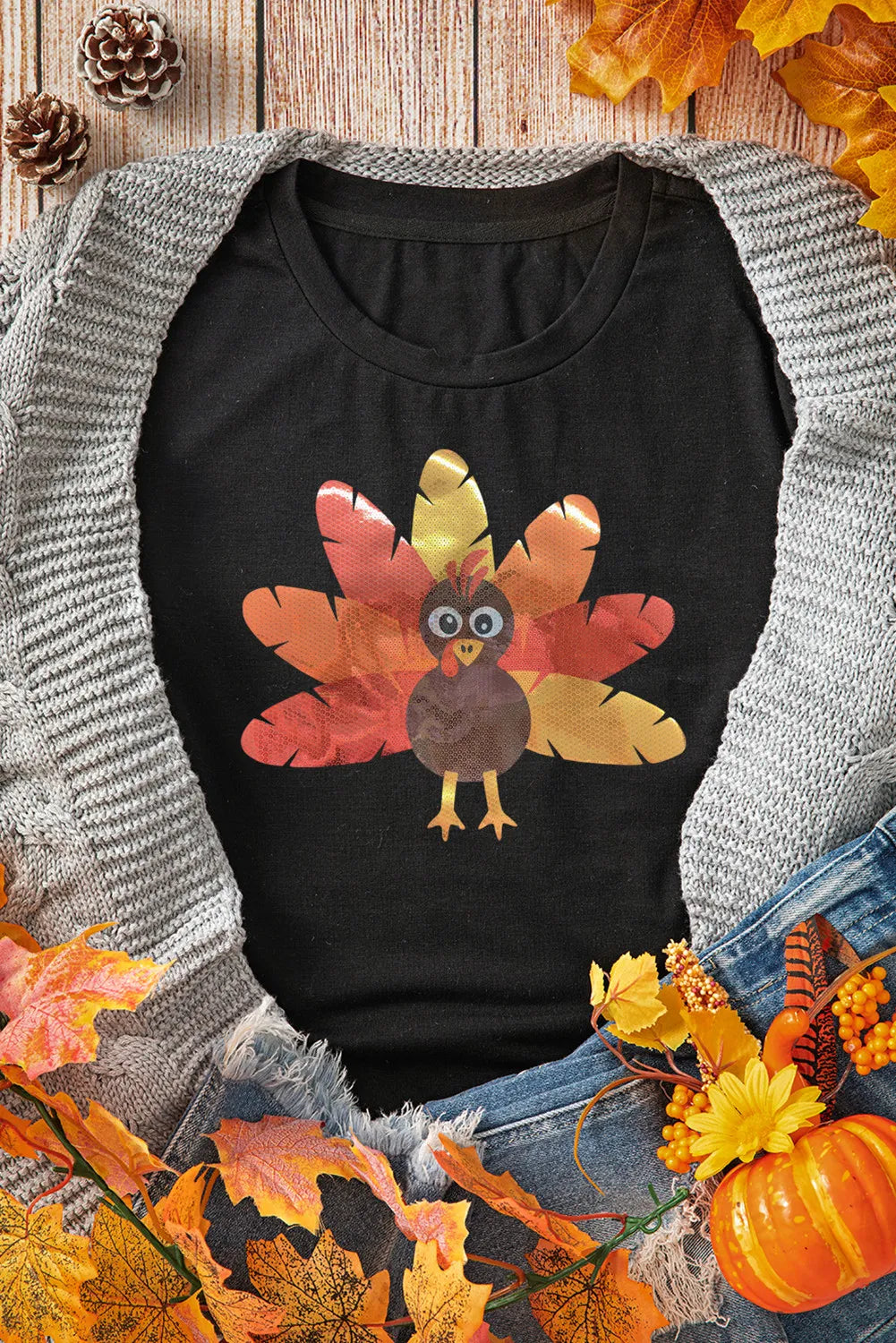 Turkey Graphic Round Neck Short Sleeve T-Shirt