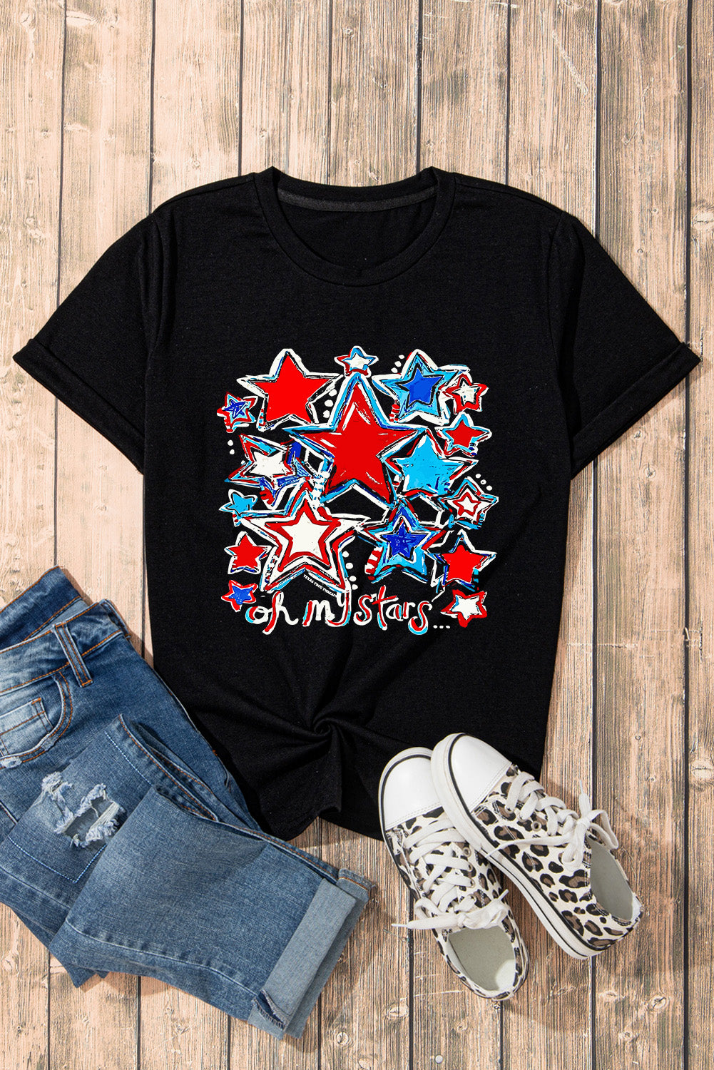 OH MY STARS Graphic Round Neck Short Sleeve T-Shirt