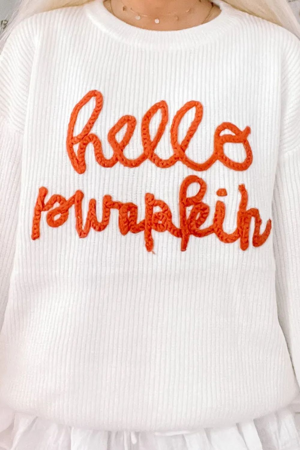 HELLO PUMPKIN Contrast Letter Round Neck Long Sleeve Sweater