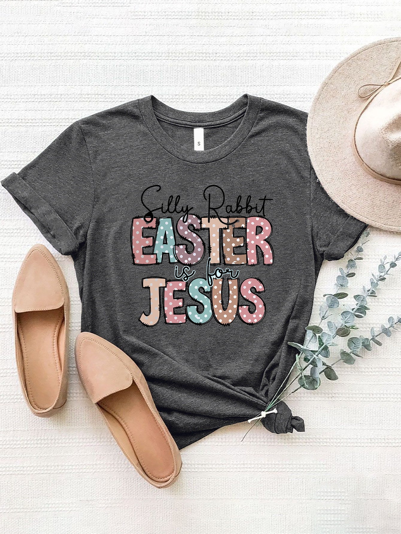 SILLY RABBIT EASTER IS FOR JESUS Letter Graphic Round Neck Short Sleeve T-Shirt