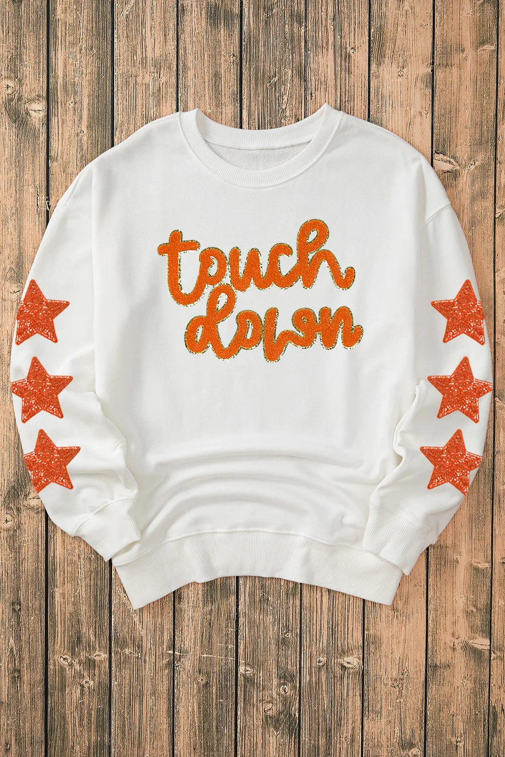 TOUCH DOWN Letter & Star Round Neck Long Sleeve Sweatshirt