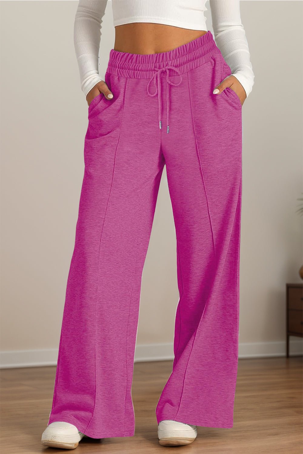 Drawstring Elastic Waist Wide Leg Pants