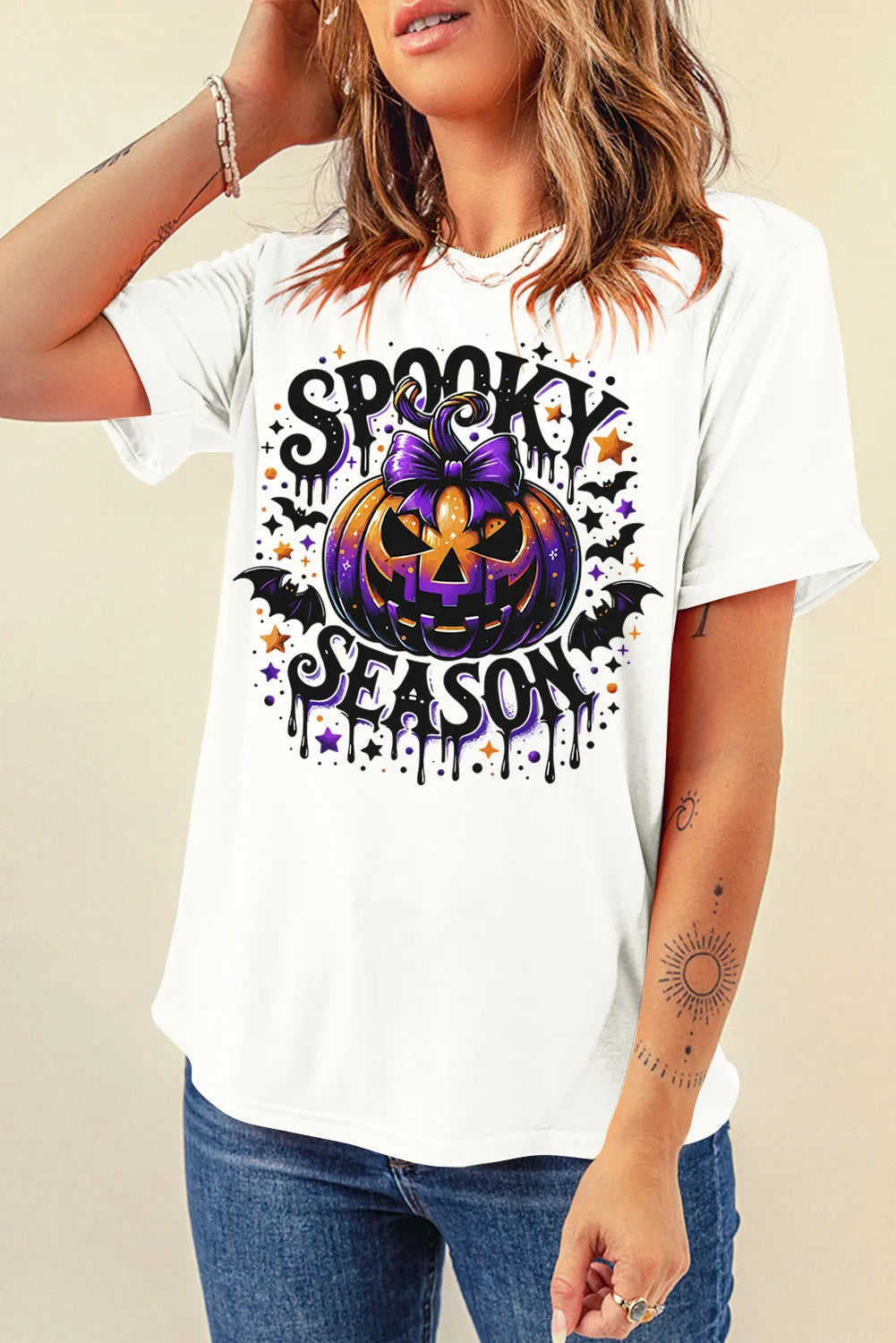 SPOOKY SEASON Full Size Jack-O'-Lantern Graphic Round Neck Short Sleeve T-Shirt