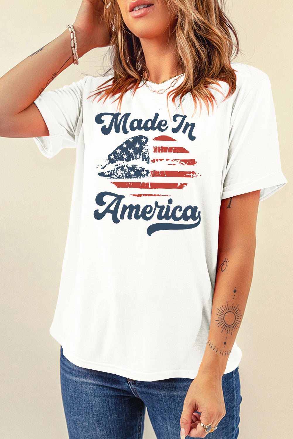 MADE IN AMERICA Lips Graphic Round Neck Short Sleeve T-Shirt