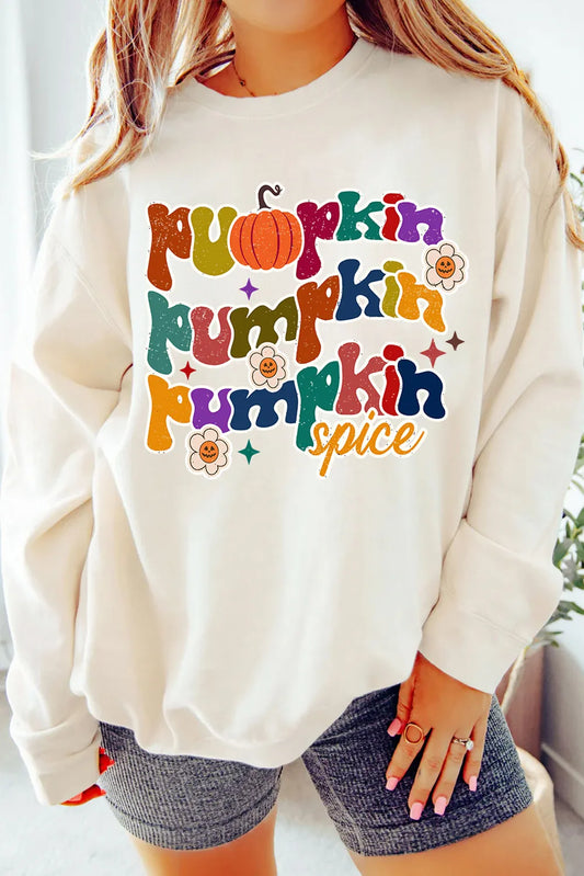 PUMPKIN PUMPKIN PUMPKIN SPICE Letter Graphic Round Neck Long Sleeve Sweatshirt