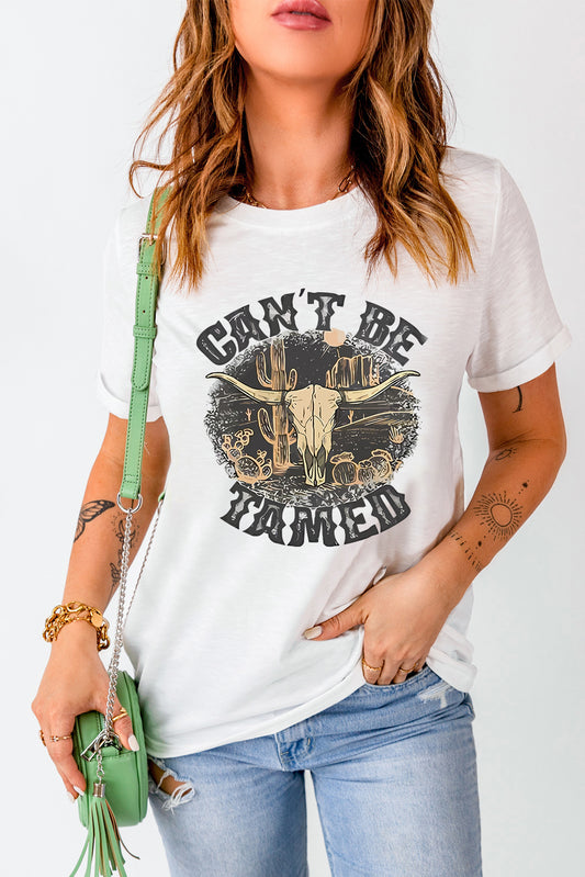 CAN'T BE TAMED Graphic Round Neck Short Sleeve T-Shirt