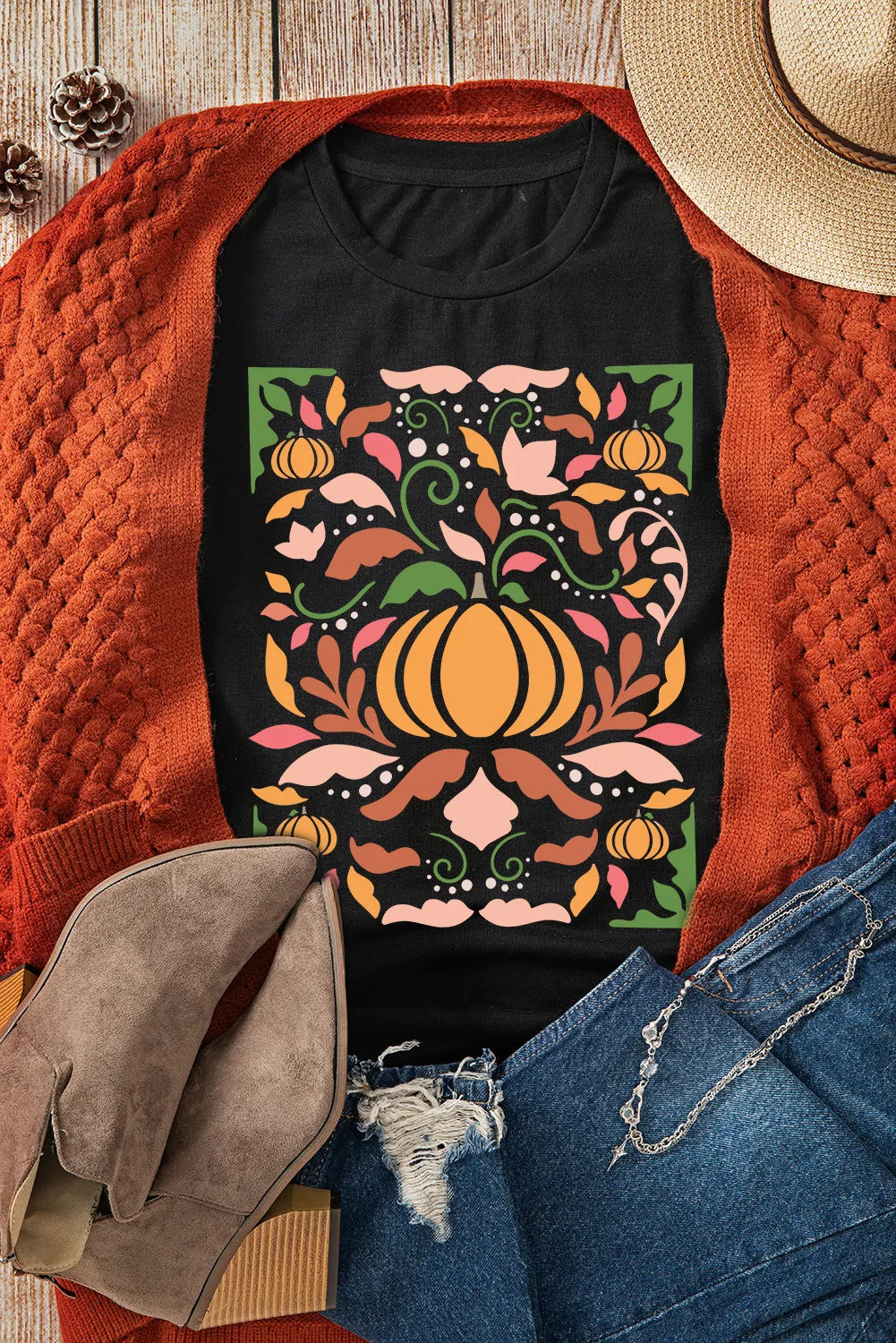 PUMPKIN Graphic Round Neck Short Sleeve T-Shirt