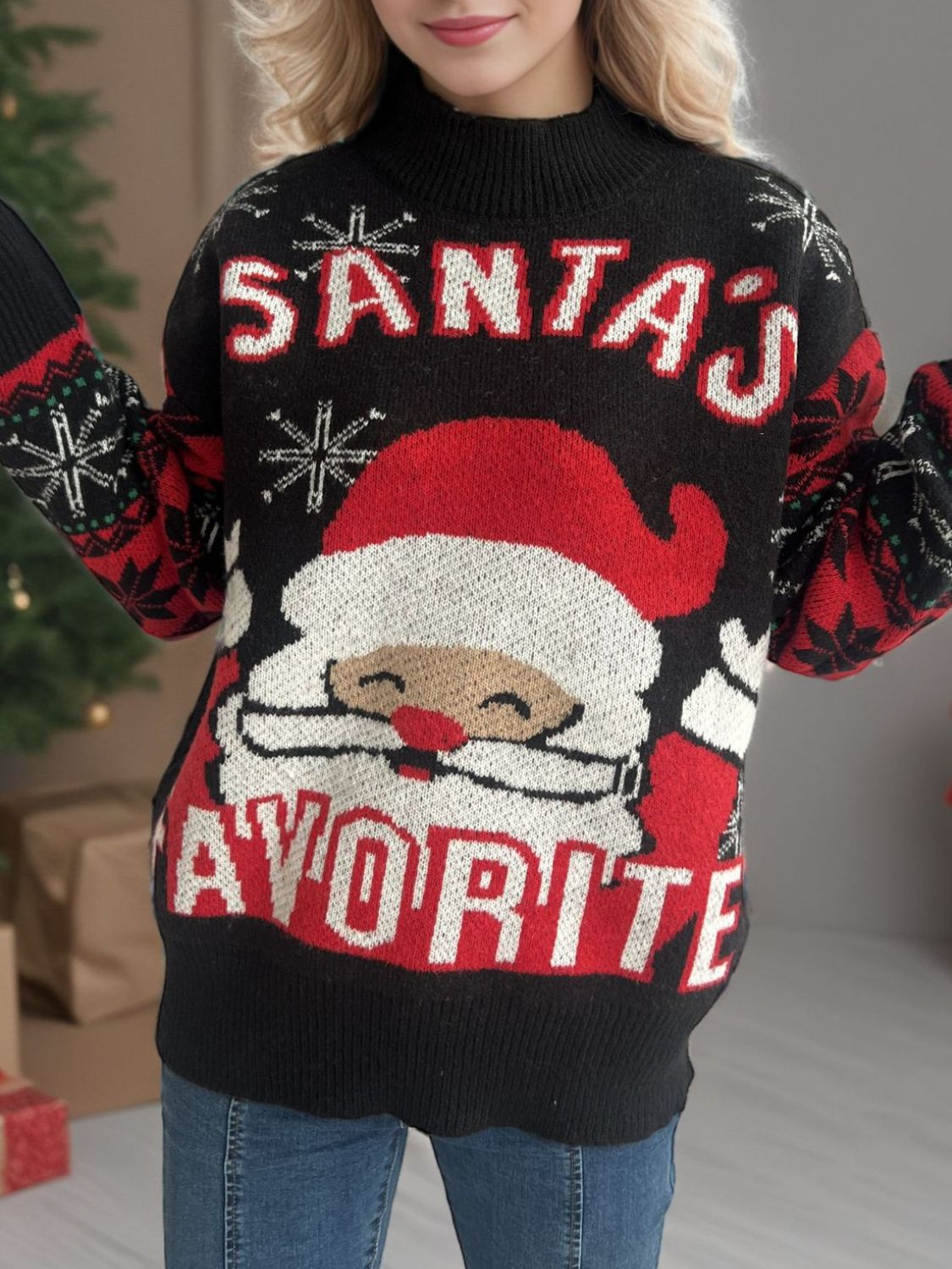 Santa's Favorite Mock Neck Long Sleeve Sweater