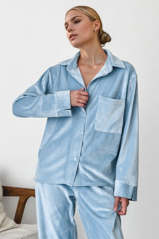 Basic Bae Buttery-Soft Collared Neck Button Up Top and Pants Set