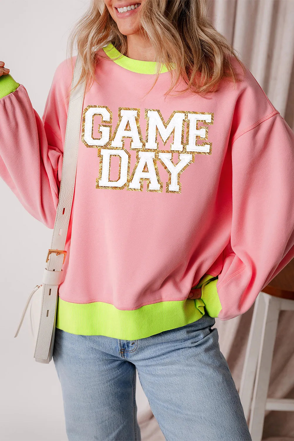 GAME DAY Letter Graphic Round Neck Long Sleeve Sweatshirt