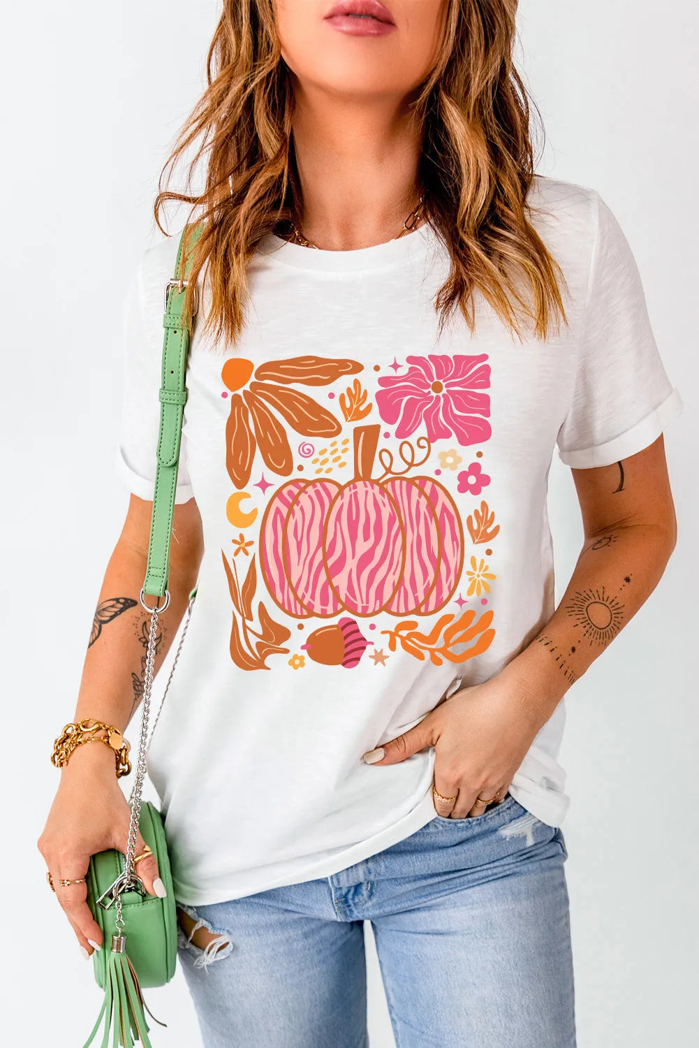 Pumpkin Graphic Round Neck Short Sleeve T-Shirt