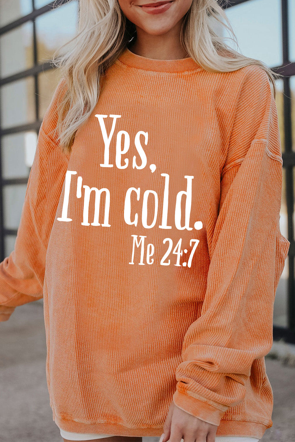 YES I'M COLD. ME 24:7 Letter Graphic Round Neck Long Sleeve Sweatshirt