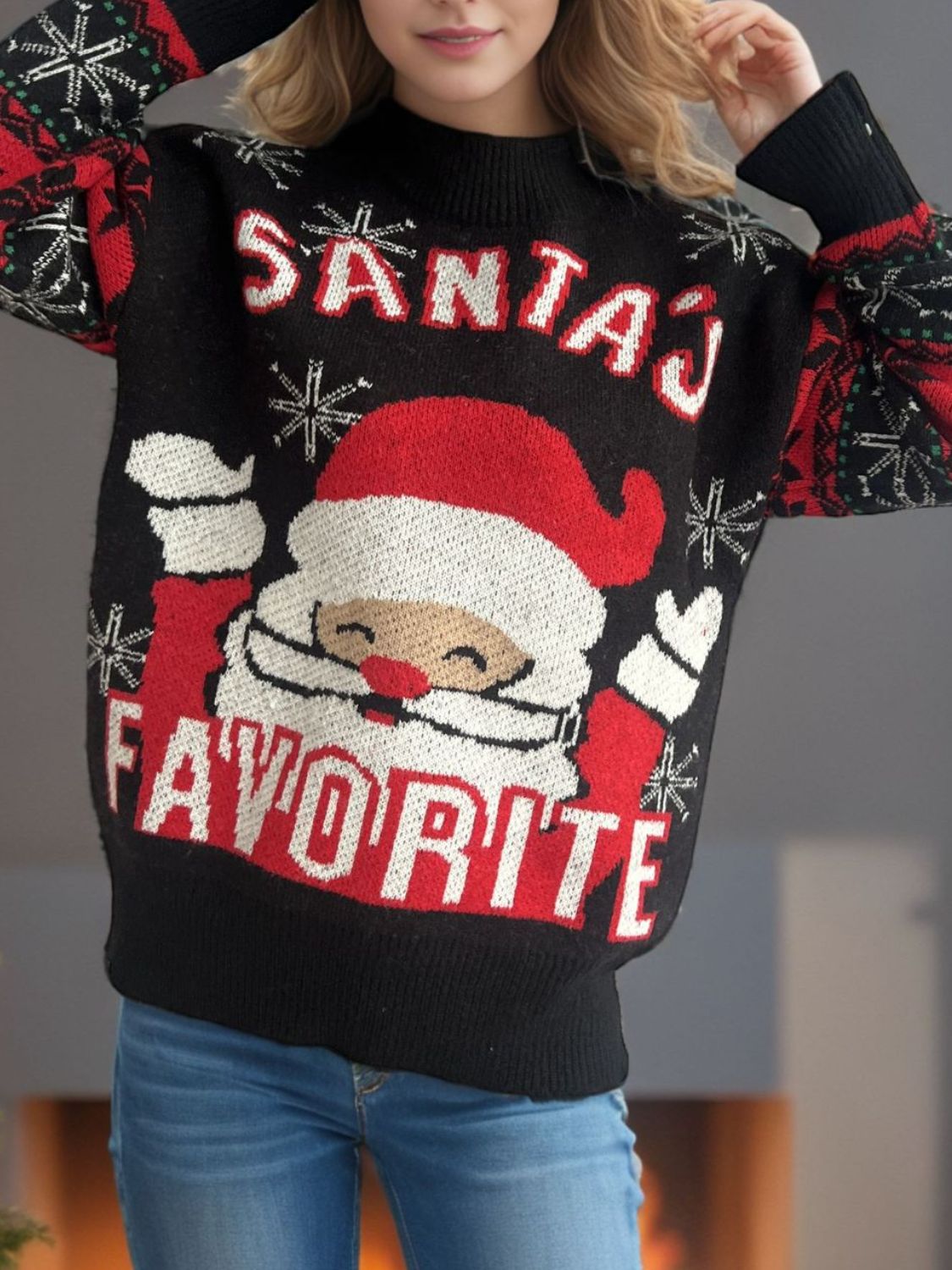 Santa's Favorite Mock Neck Long Sleeve Sweater