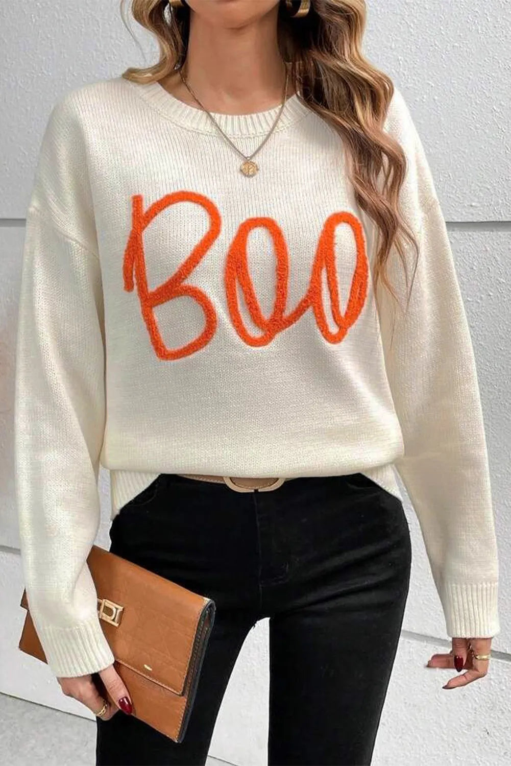 BOO Round Neck Long Sleeve Sweater