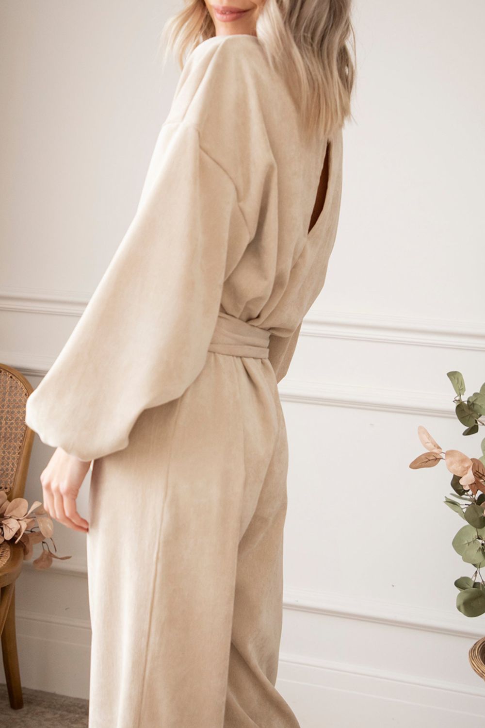 V-Neck Balloon Sleeve Wide Leg Jumpsuit