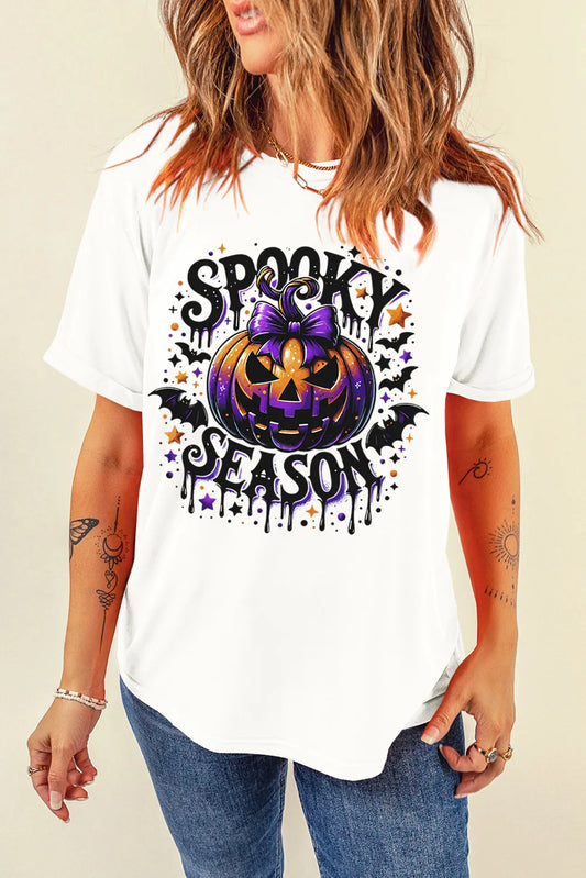 SPOOKY SEASON Full Size Jack-O'-Lantern Graphic Round Neck Short Sleeve T-Shirt