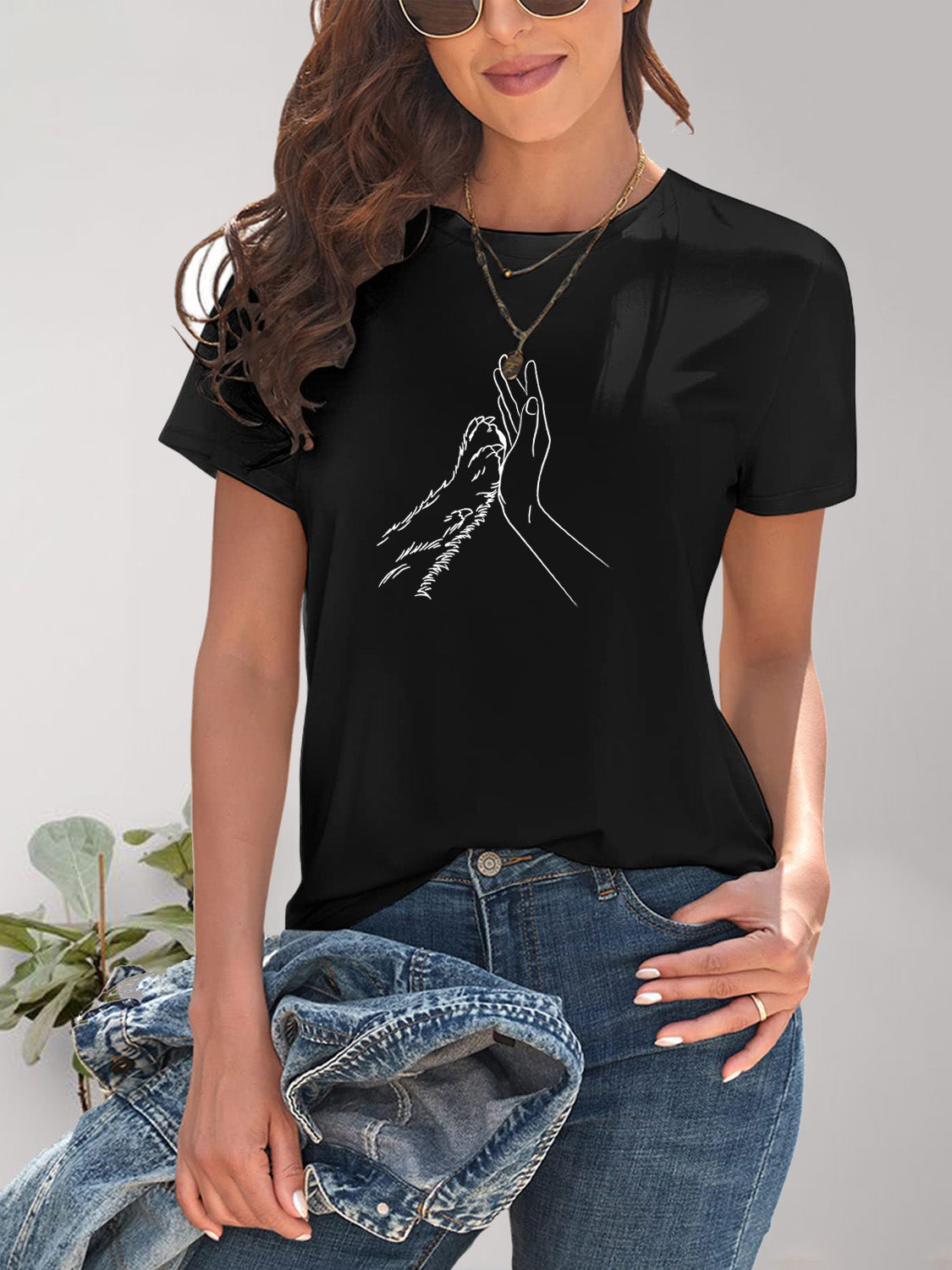 PAW & HAND Graphic Round Neck Short Sleeve T-Shirt