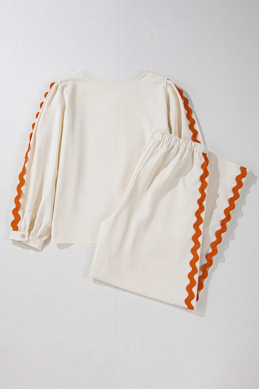 Round Neck Long Sleeve Top and Drawstring Pants Set