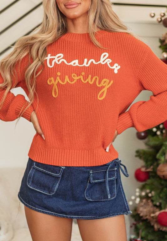 THANKSGIVING Round Neck Long Sleeve Sweater