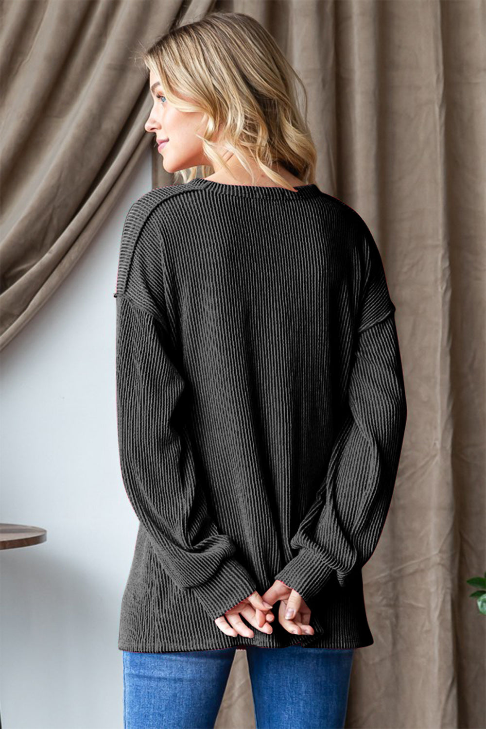 BE MERRY Heimish Ribbed Exposed Seam Long Sleeve T-Shirt