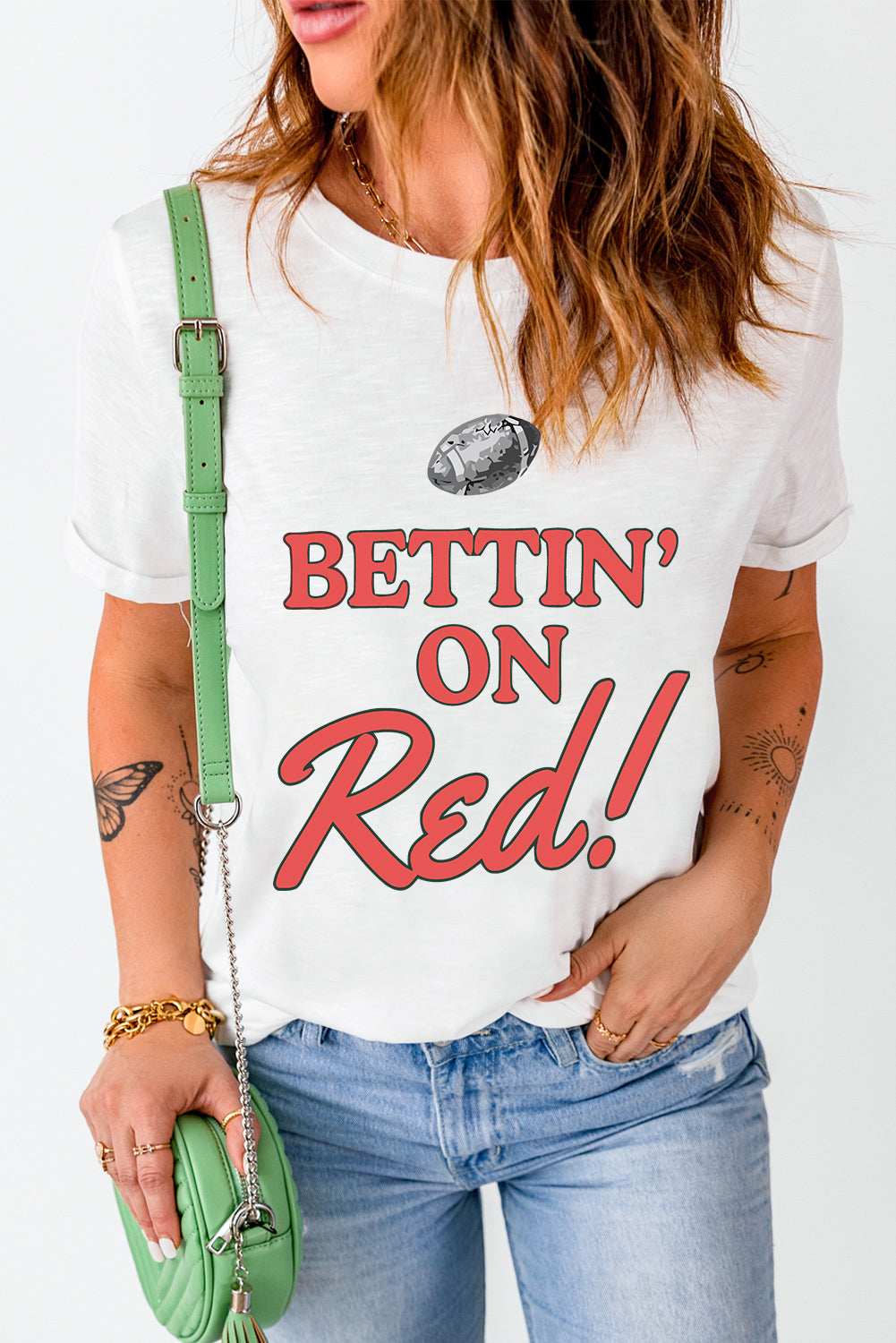 (Copy) BETTIN' ON BLUE! Letter Graphic Round Neck Short Sleeve T-Shirt