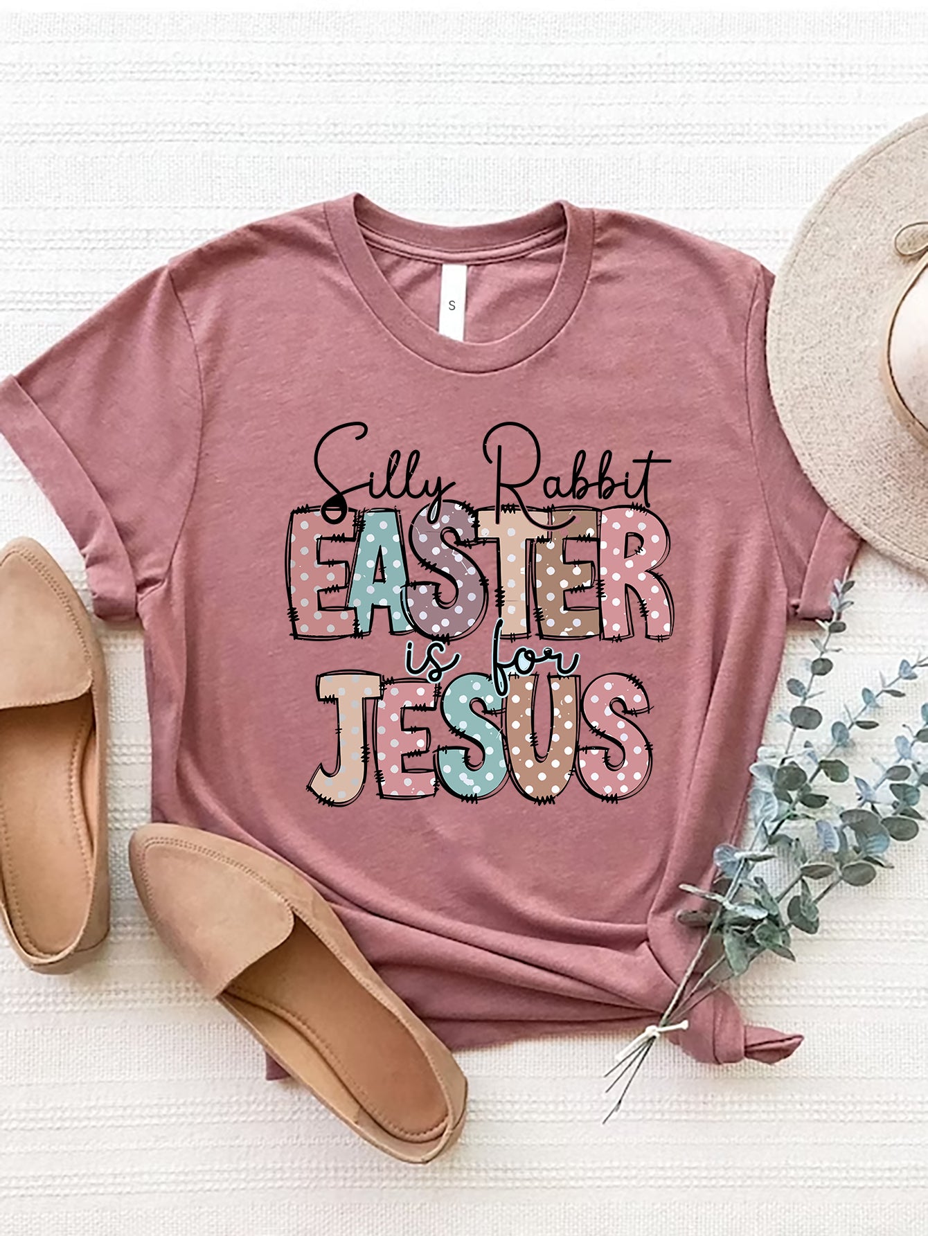 SILLY RABBIT EASTER IS FOR JESUS Letter Graphic Round Neck Short Sleeve T-Shirt